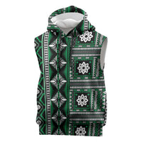 Fiji Masi Tapa Pattern Green Sleeveless Hoodie LT01 Green - Polynesian Pride