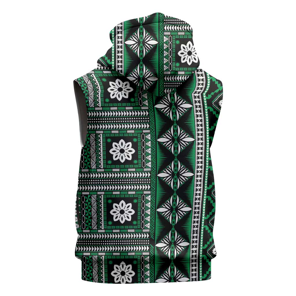 Fiji Masi Tapa Pattern Green Sleeveless Hoodie LT01 - Polynesian Pride