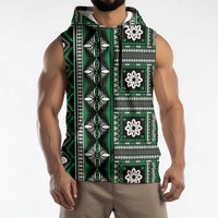 Fiji Masi Tapa Pattern Green Sleeveless Hoodie LT01 - Polynesian Pride