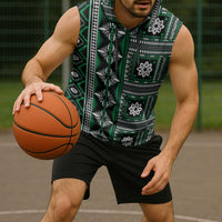 Fiji Masi Tapa Pattern Green Sleeveless Hoodie LT01 - Polynesian Pride