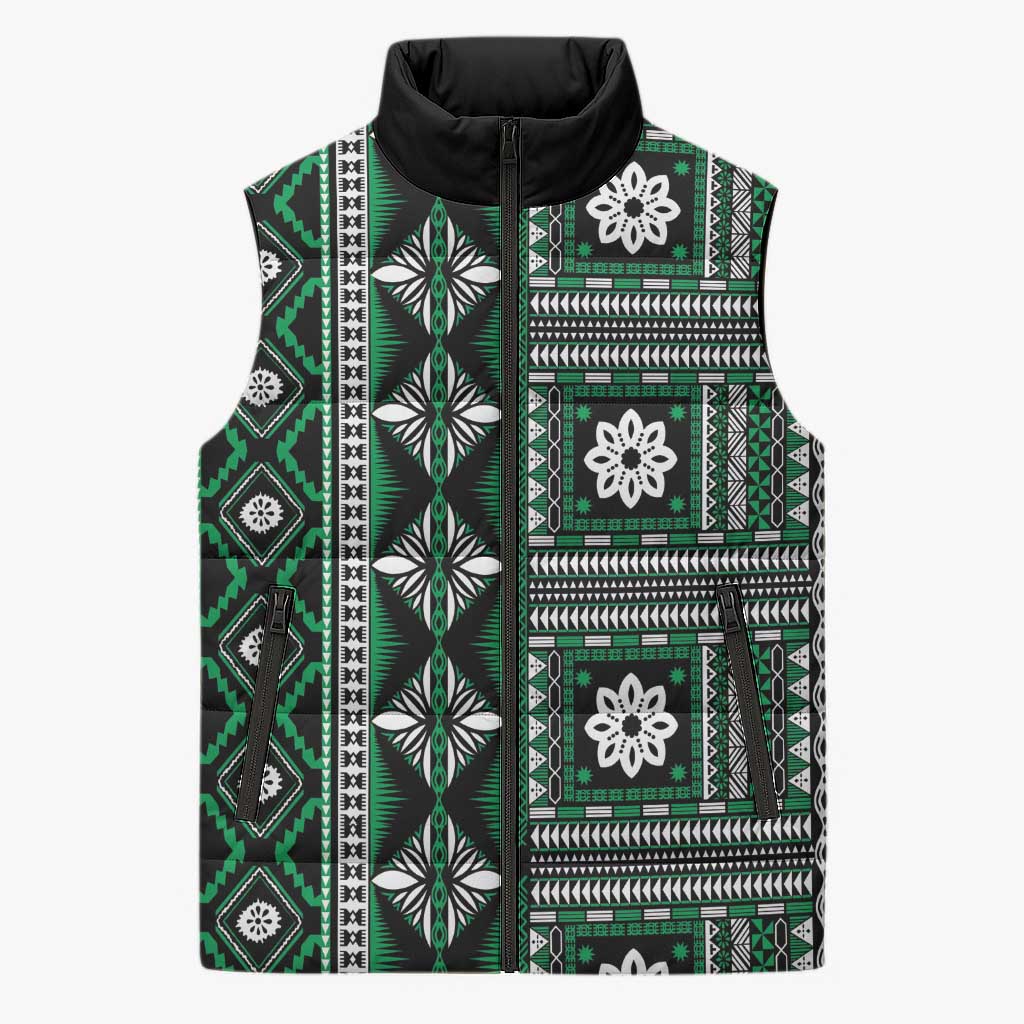 Fiji Masi Tapa Pattern Green Sleeveless Puffer Jacket LT01 Unisex Green - Polynesian Pride