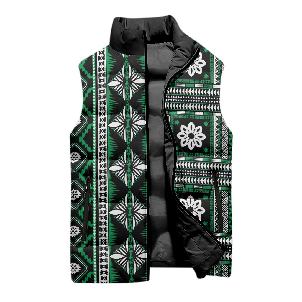 Fiji Masi Tapa Pattern Green Sleeveless Puffer Jacket LT01 - Polynesian Pride