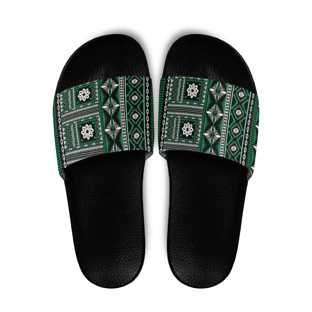 Fiji Masi Tapa Pattern Green Slide Sandals LT01 Green - Polynesian Pride