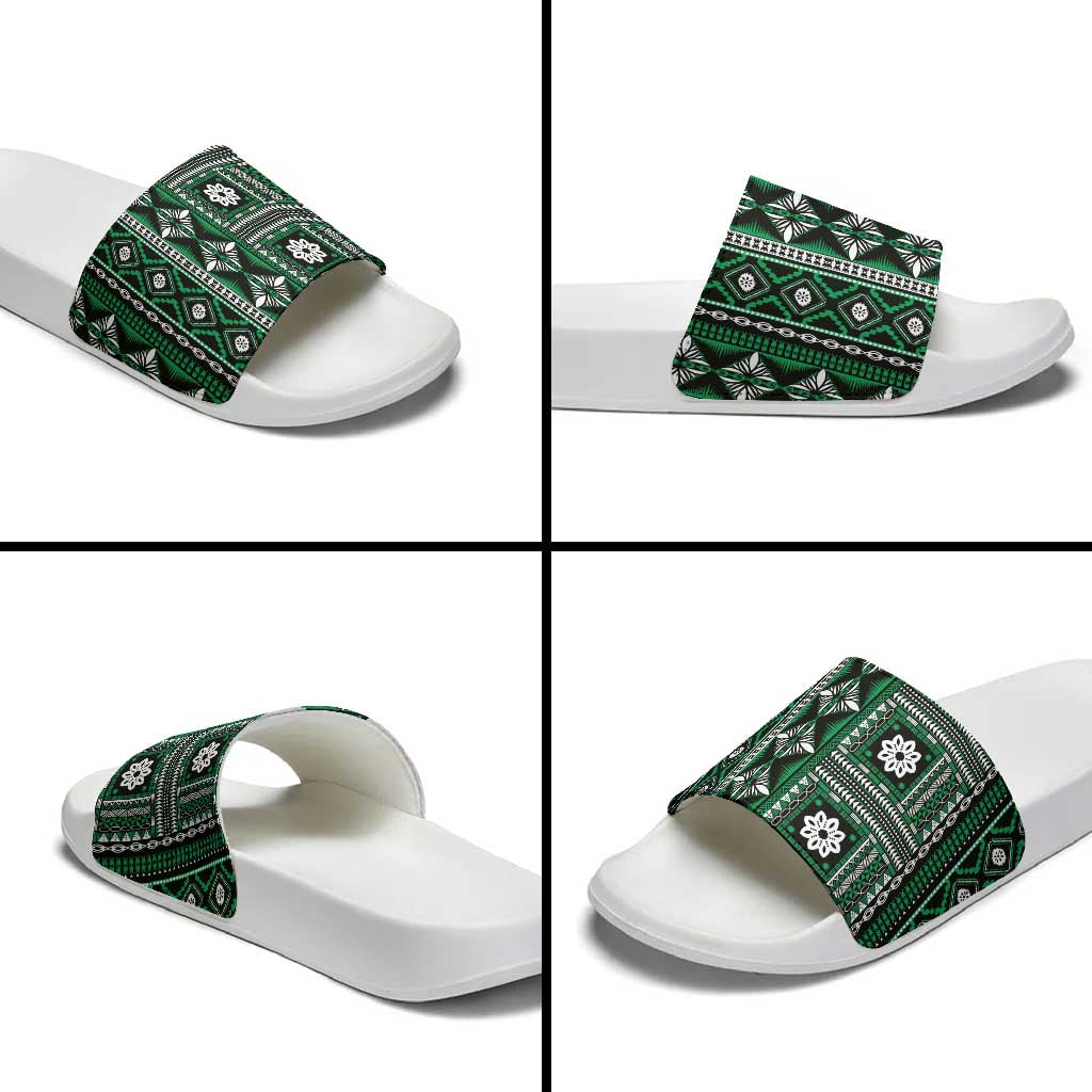 Fiji Masi Tapa Pattern Green Slide Sandals LT01 - Polynesian Pride