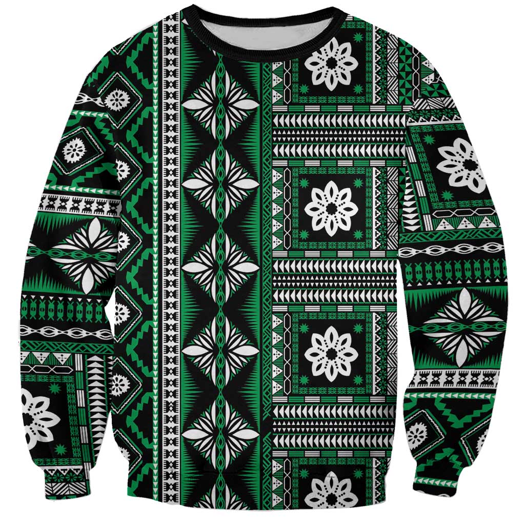 Fiji Masi Tapa Pattern Green Sweatshirt LT01 Unisex Green - Polynesian Pride
