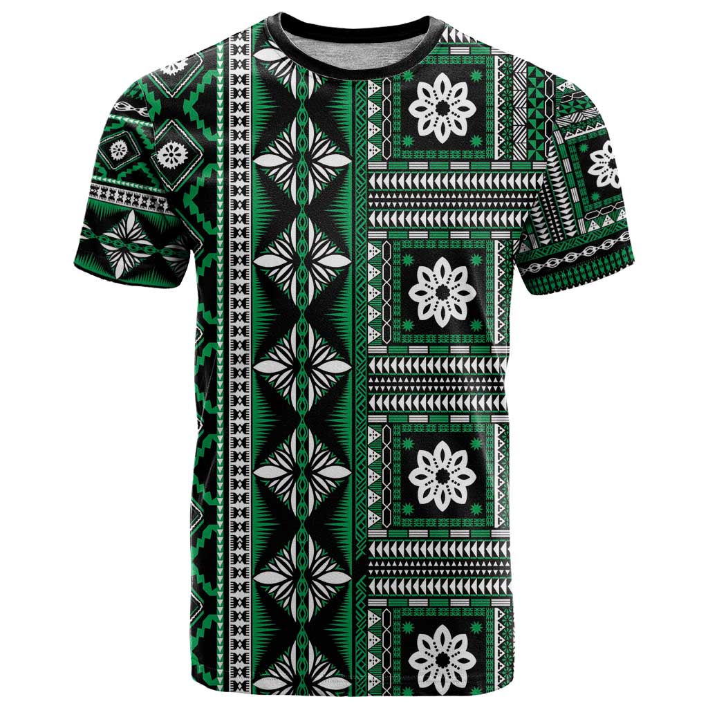 Fiji Masi Tapa Pattern Green T Shirt LT01 Green - Polynesian Pride