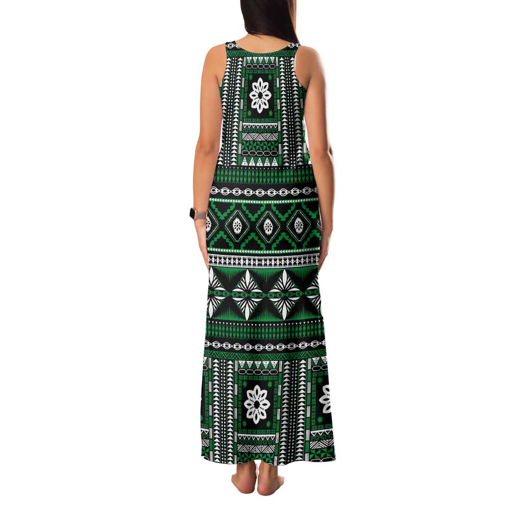 Fiji Masi Tapa Pattern Green Tank Maxi Dress LT01 - Polynesian Pride