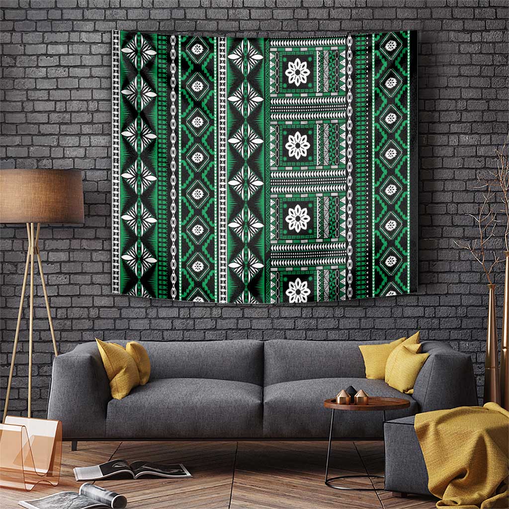 Fiji Masi Tapa Pattern Green Tapestry LT01 Green - Polynesian Pride