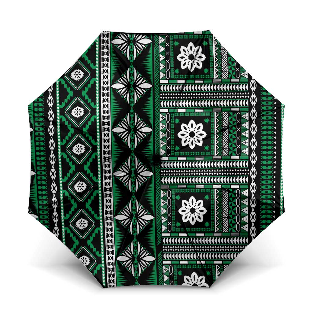 Fiji Masi Tapa Pattern Green Umbrella LT01 One Size Folded 11.42 inch Opened Diameter 37.4 inch Green - Polynesian Pride