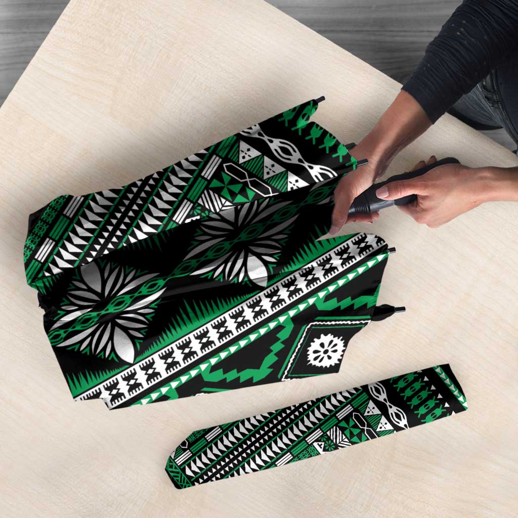 Fiji Masi Tapa Pattern Green Umbrella LT01 - Polynesian Pride