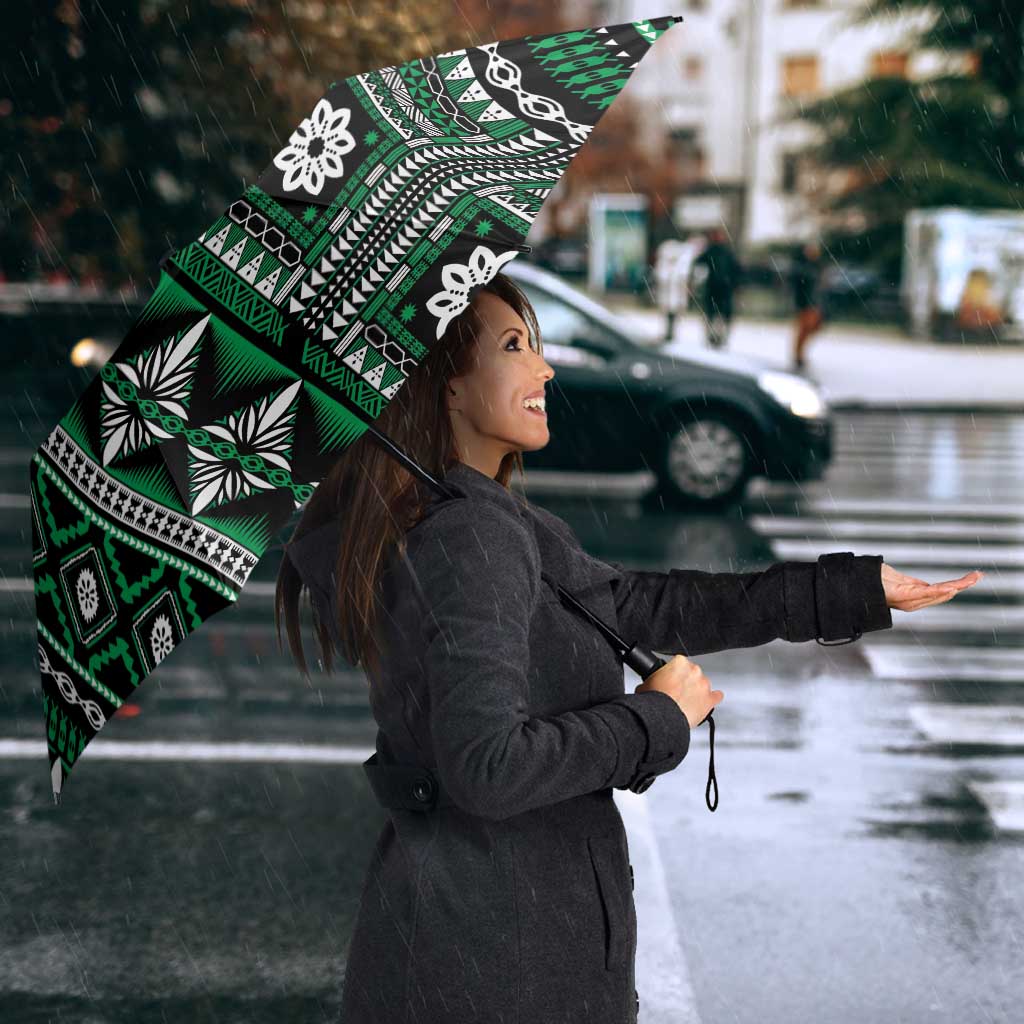 Fiji Masi Tapa Pattern Green Umbrella LT01 - Polynesian Pride
