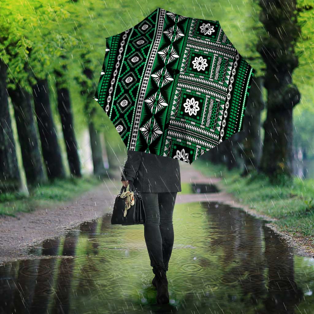 Fiji Masi Tapa Pattern Green Umbrella LT01 - Polynesian Pride