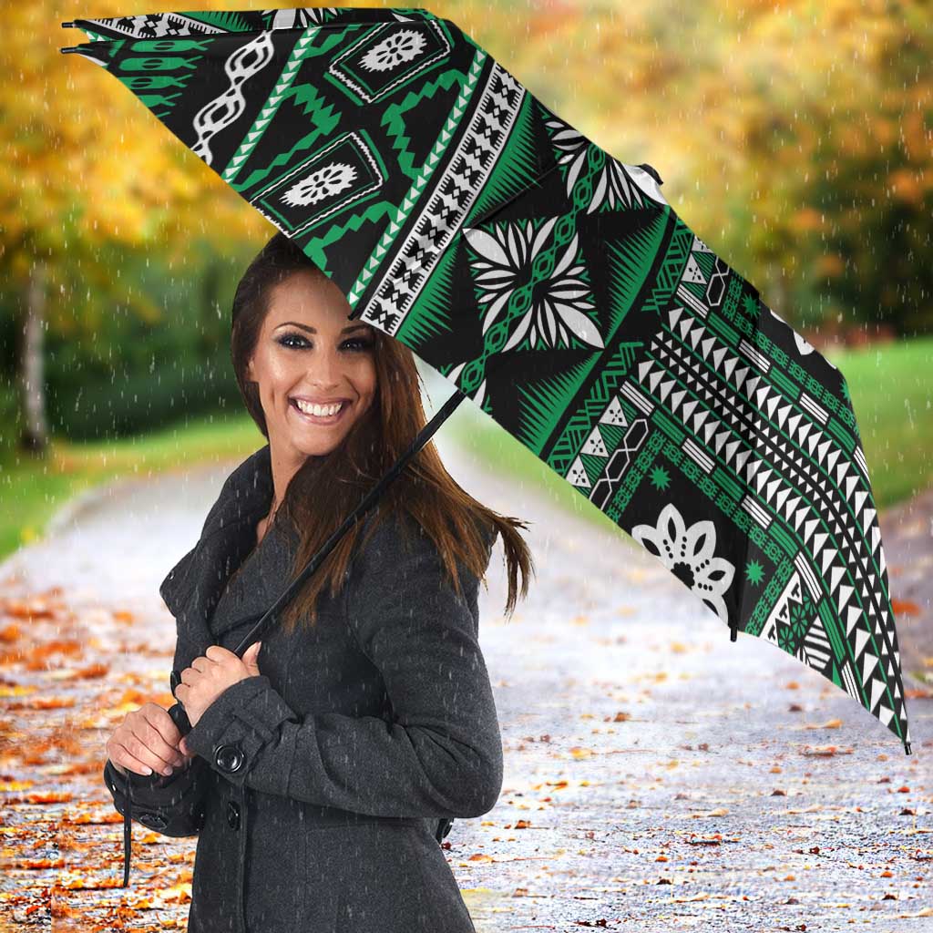 Fiji Masi Tapa Pattern Green Umbrella LT01 - Polynesian Pride