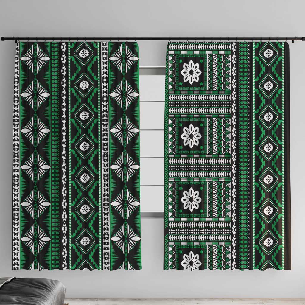 Fiji Masi Tapa Pattern Green Window Curtain LT01 With Hooks Green - Polynesian Pride