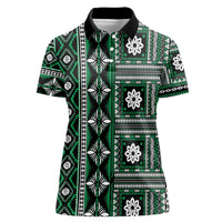 Fiji Masi Tapa Pattern Green Women Polo Shirt LT01 Female Green - Polynesian Pride