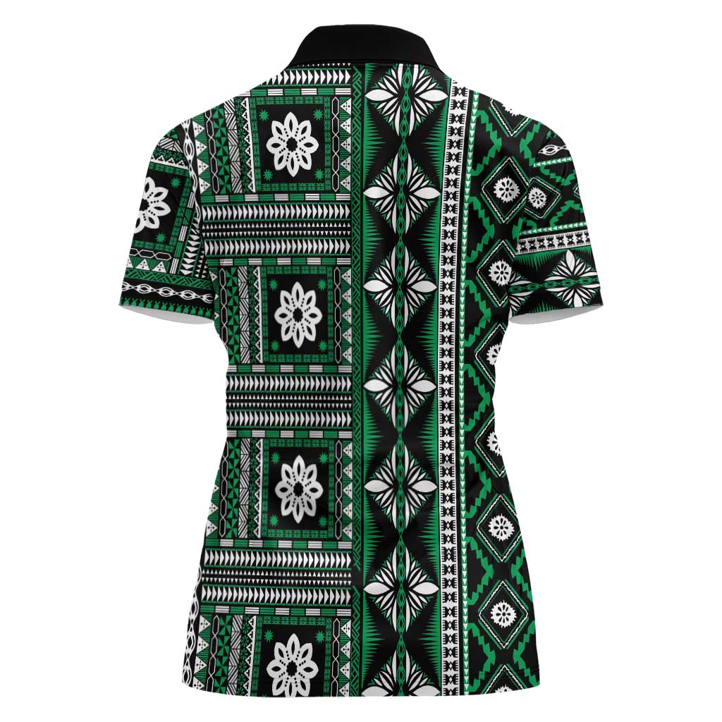 Fiji Masi Tapa Pattern Green Women Polo Shirt LT01 - Polynesian Pride
