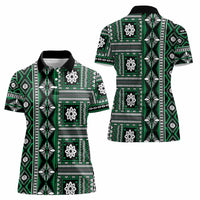 Fiji Masi Tapa Pattern Green Women Polo Shirt LT01 - Polynesian Pride