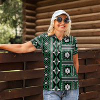 Fiji Masi Tapa Pattern Green Women Polo Shirt LT01 - Polynesian Pride
