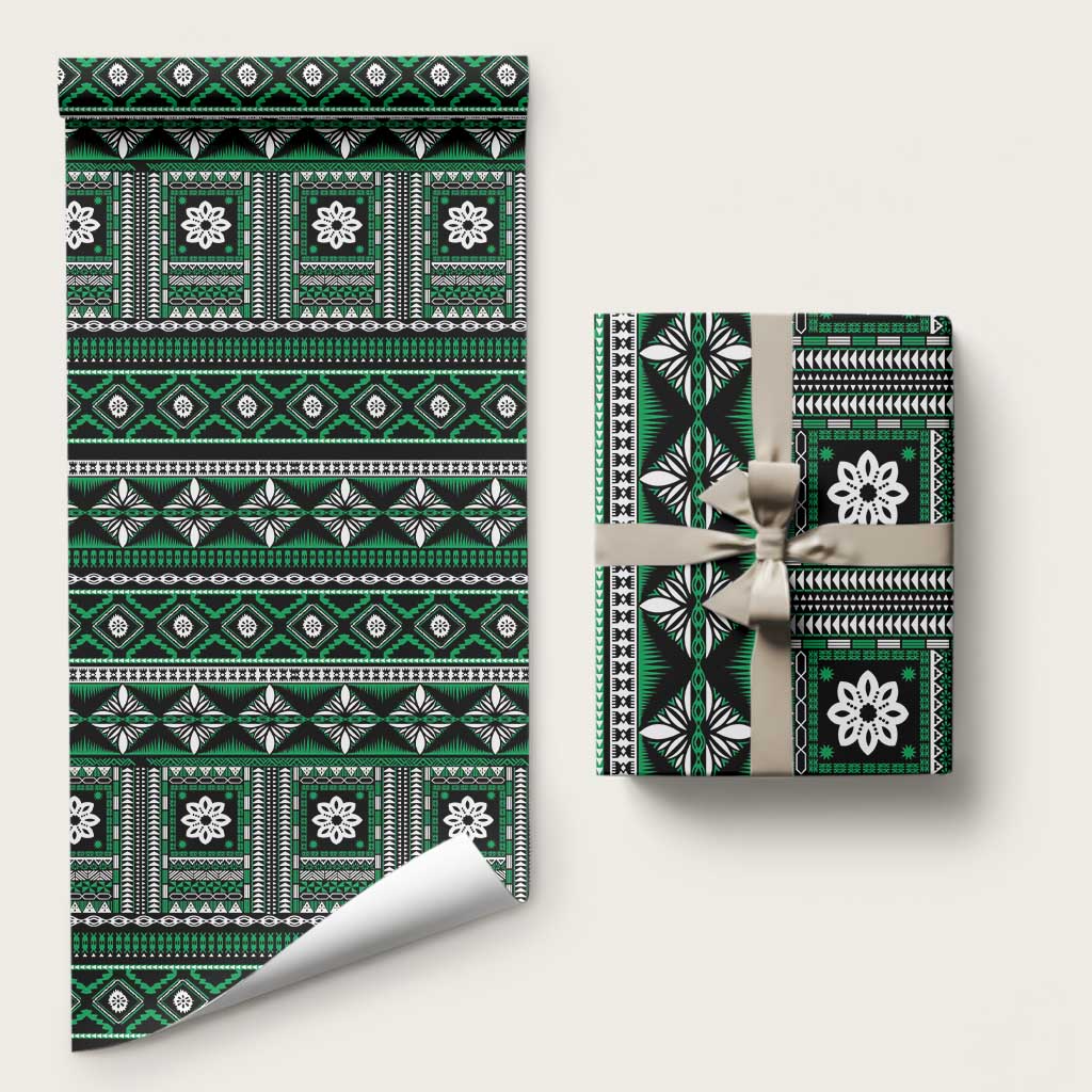Fiji Masi Tapa Pattern Green Wrapping Paper LT01 58" × 23" Green - Polynesian Pride