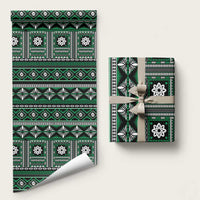 Fiji Masi Tapa Pattern Green Wrapping Paper LT01 58" × 23" Green - Polynesian Pride
