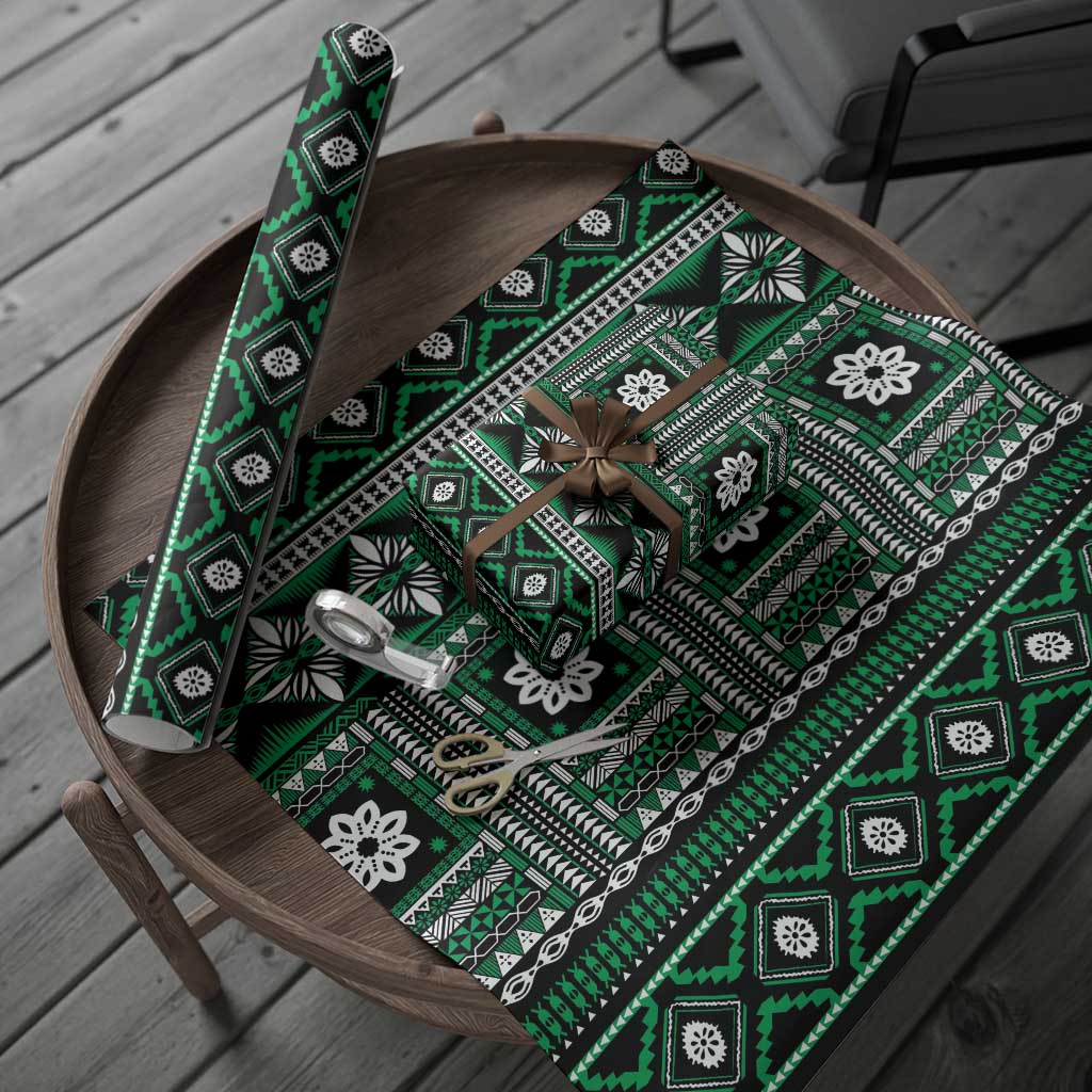 Fiji Masi Tapa Pattern Green Wrapping Paper LT01 - Polynesian Pride