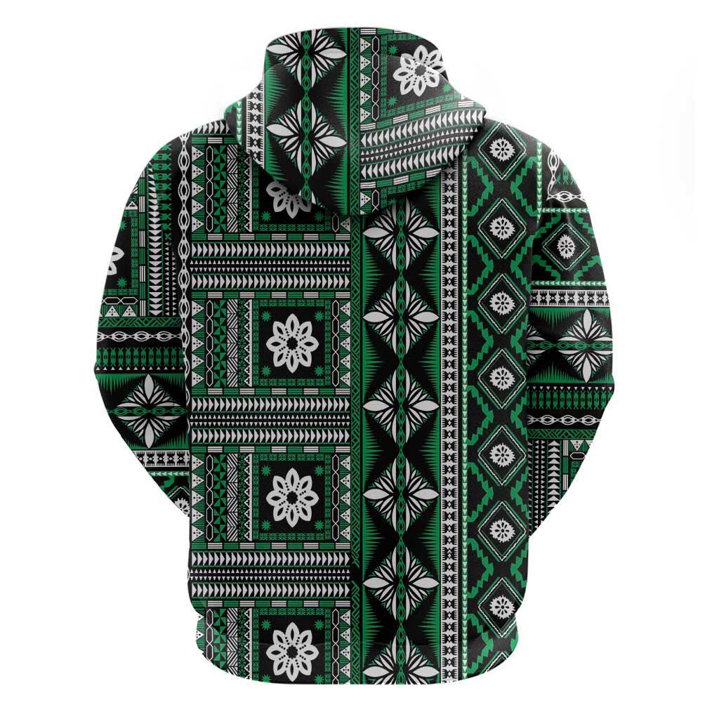 Fiji Masi Tapa Pattern Green Zip Hoodie LT01 - Polynesian Pride