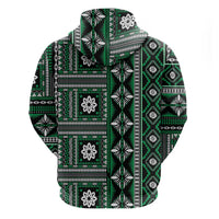 Fiji Masi Tapa Pattern Green Zip Hoodie LT01 - Polynesian Pride