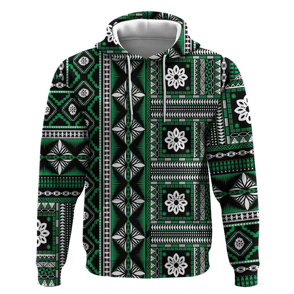 Fiji Masi Tapa Pattern Green Zip Hoodie LT01 Pullover Hoodie Green - Polynesian Pride