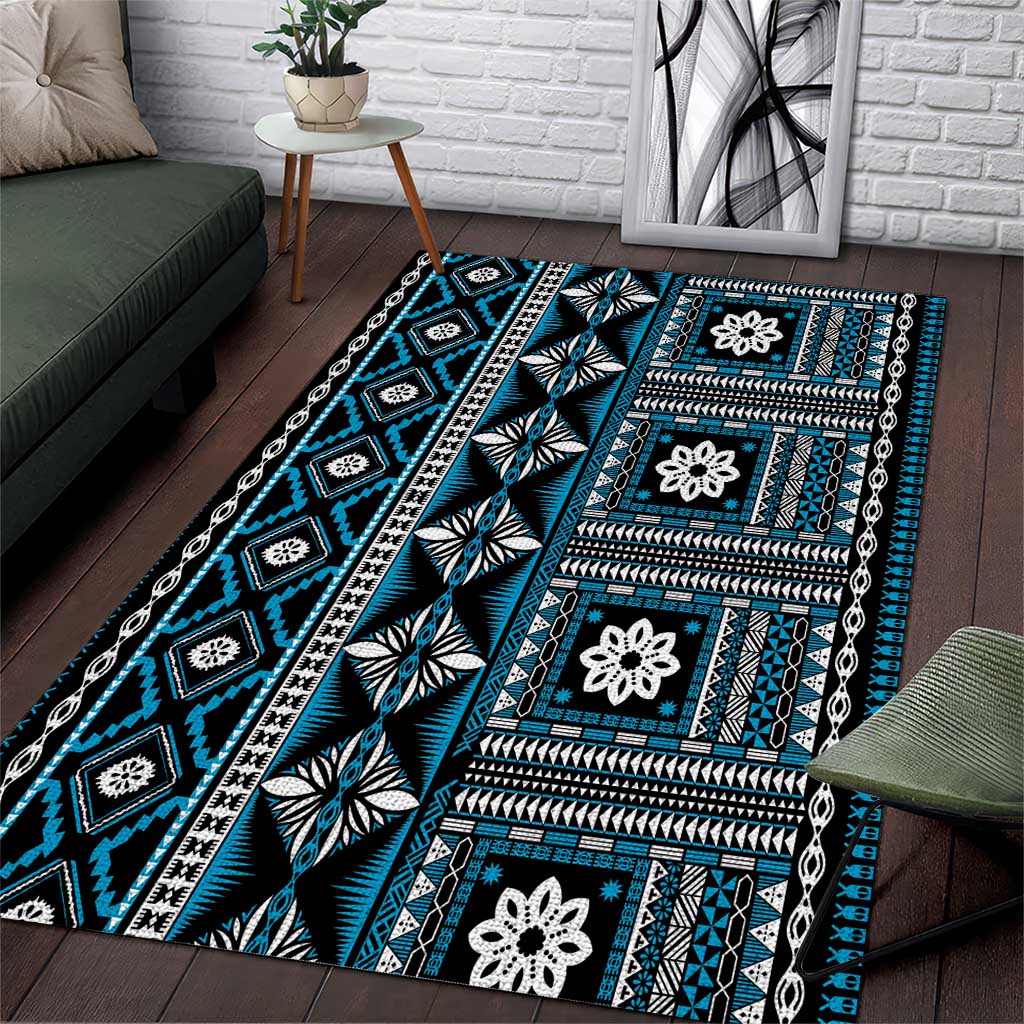 Fiji Masi Tapa Pattern Blue Area Rug LT01 Blue - Polynesian Pride