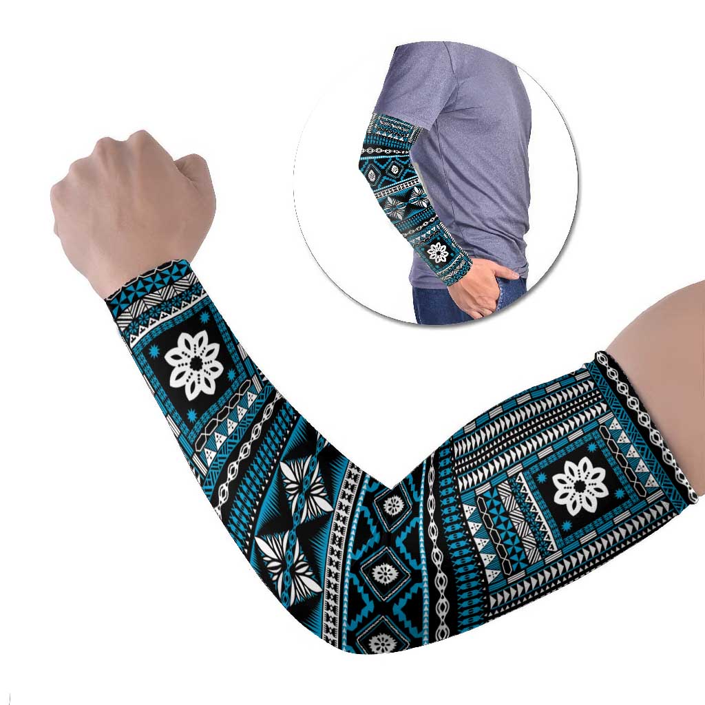 Fiji Masi Tapa Pattern Blue Arm Sleeves LT01 Set of 2 Blue - Polynesian Pride