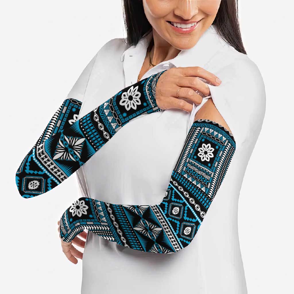 Fiji Masi Tapa Pattern Blue Arm Sleeves LT01 - Polynesian Pride