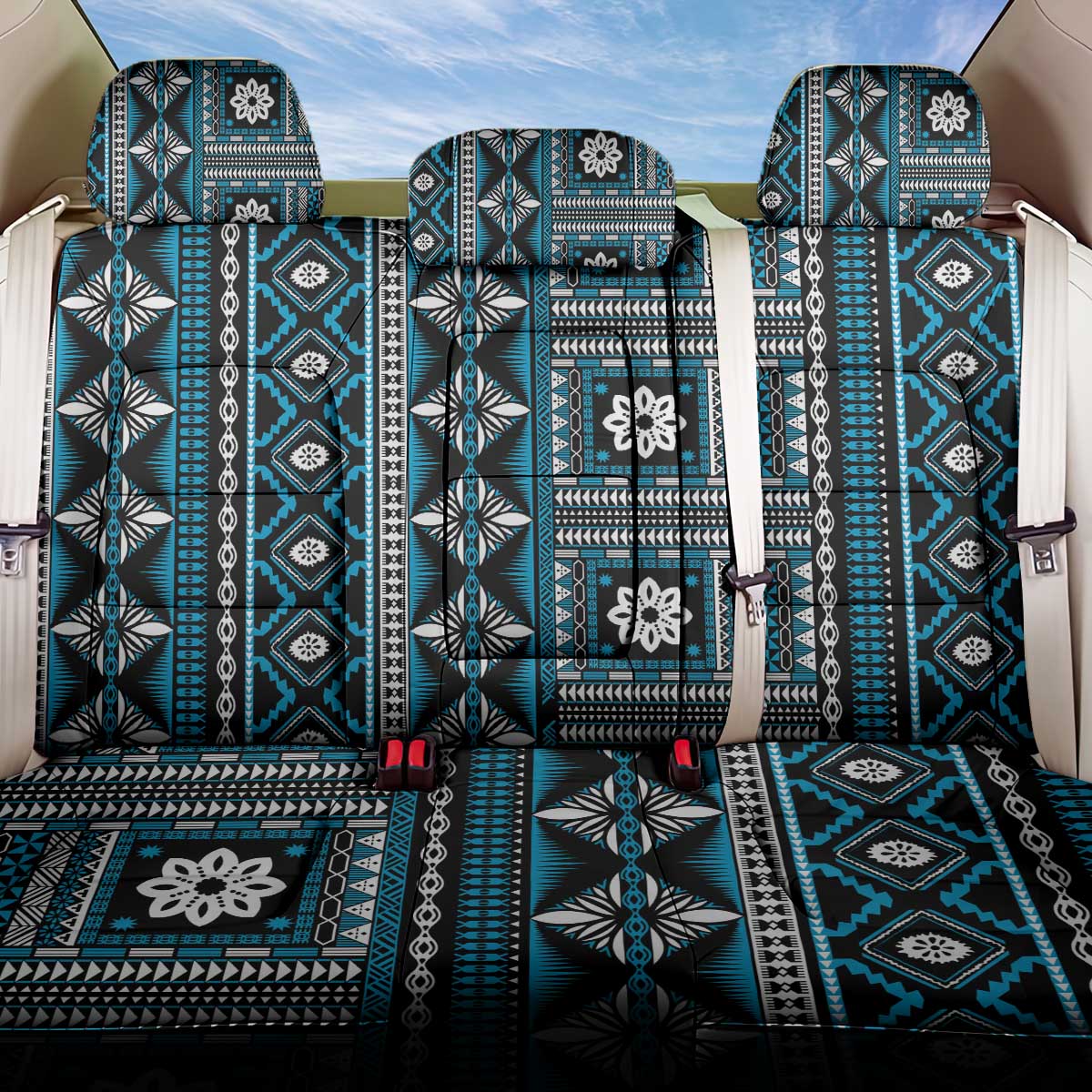 Fiji Masi Tapa Pattern Blue Back Car Seat Cover LT01 One Size Blue - Polynesian Pride