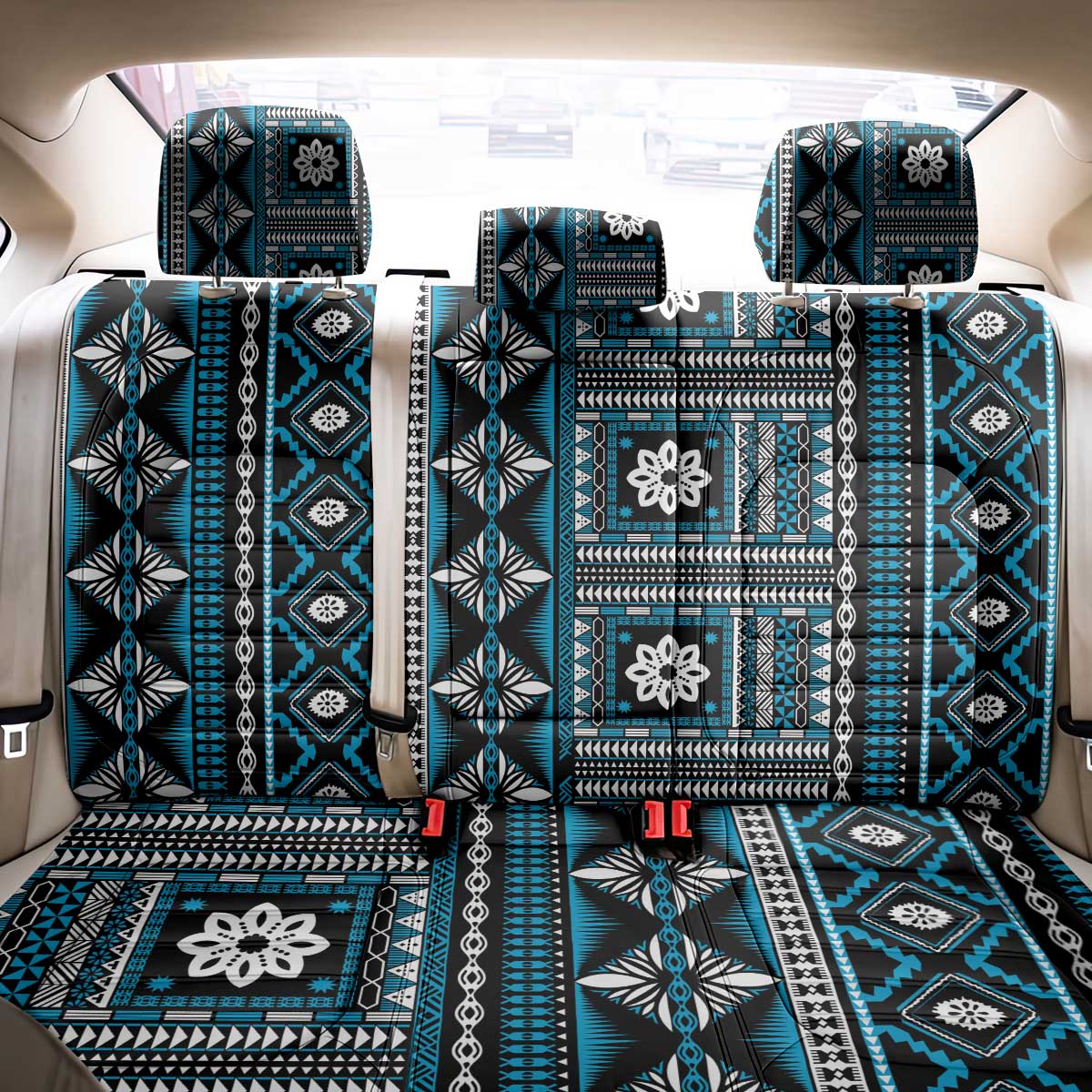 Fiji Masi Tapa Pattern Blue Back Car Seat Cover LT01 - Polynesian Pride