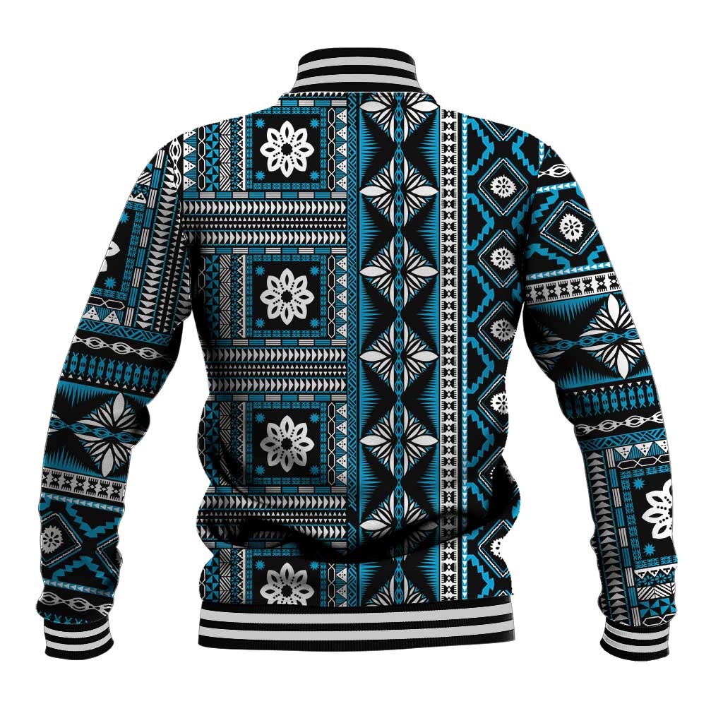 Fiji Masi Tapa Pattern Blue Baseball Jacket LT01 - Polynesian Pride