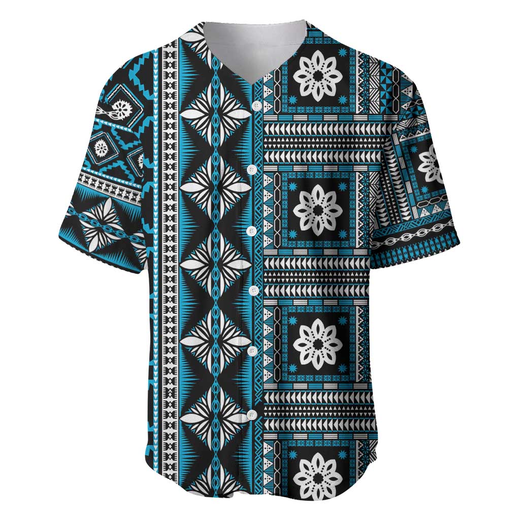 Fiji Masi Tapa Pattern Blue Baseball Jersey LT01 Blue - Polynesian Pride