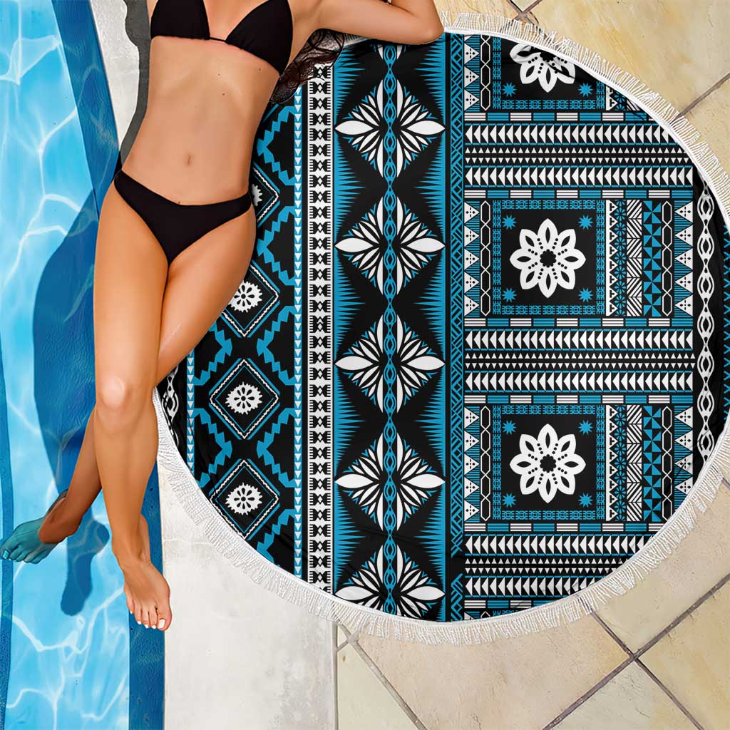 Fiji Masi Tapa Pattern Blue Beach Blanket LT01 - Polynesian Pride