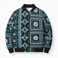 Fiji Masi Tapa Pattern Blue Bomber Puffer Jacket LT01 Unisex Blue - Polynesian Pride
