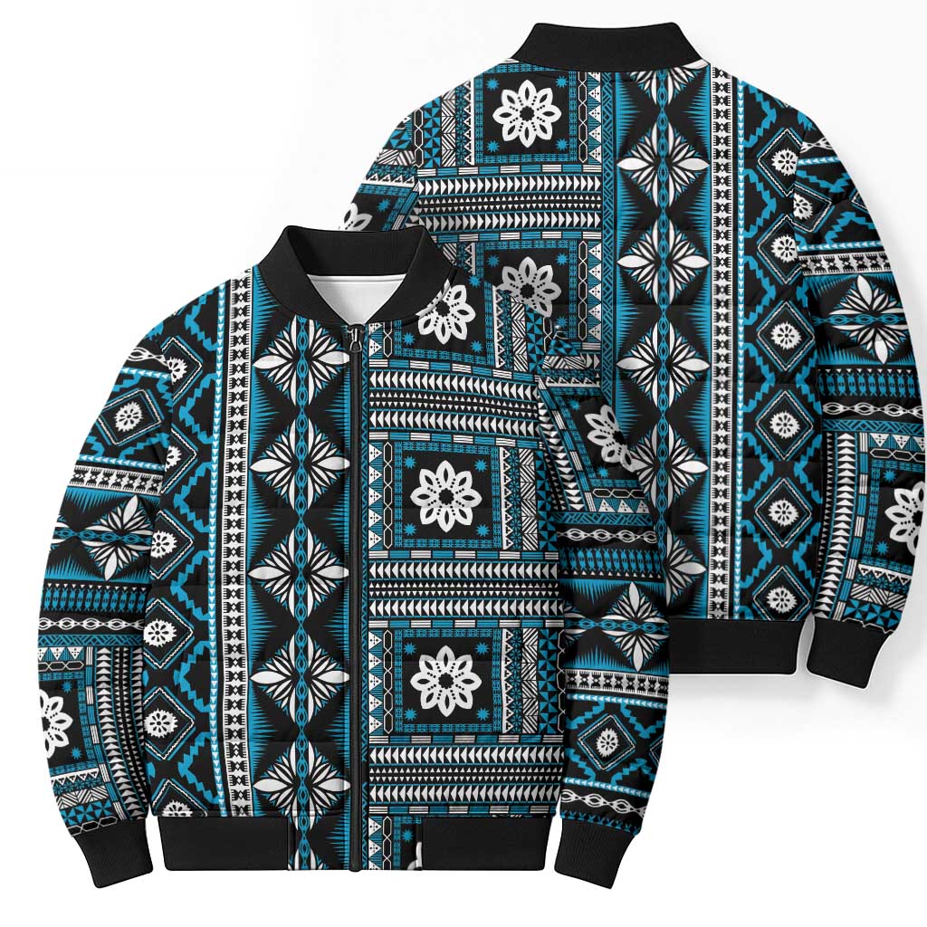 Fiji Masi Tapa Pattern Blue Bomber Puffer Jacket LT01 - Polynesian Pride
