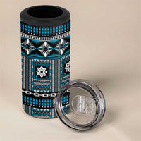 Fiji Masi Tapa Pattern Blue 4 in 1 Can Cooler Tumbler LT01 - Polynesian Pride
