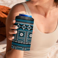 Fiji Masi Tapa Pattern Blue 4 in 1 Can Cooler Tumbler LT01 - Polynesian Pride