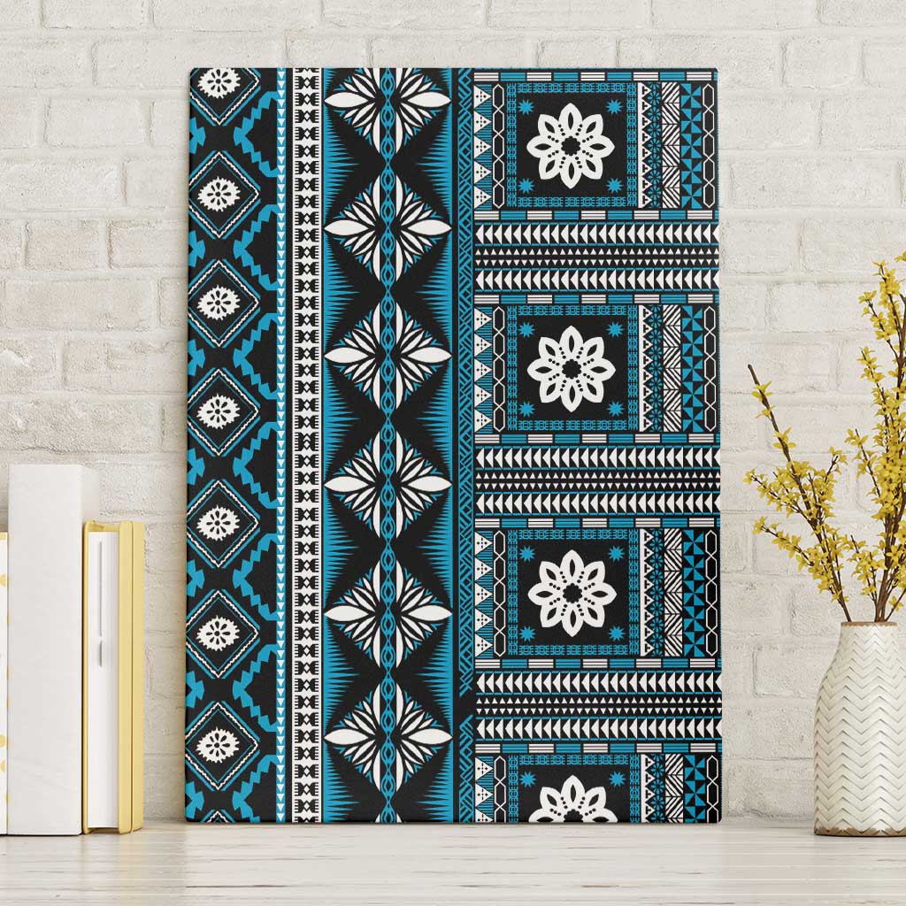 Fiji Masi Tapa Pattern Blue Canvas Wall Art LT01 Without Frame Blue - Polynesian Pride