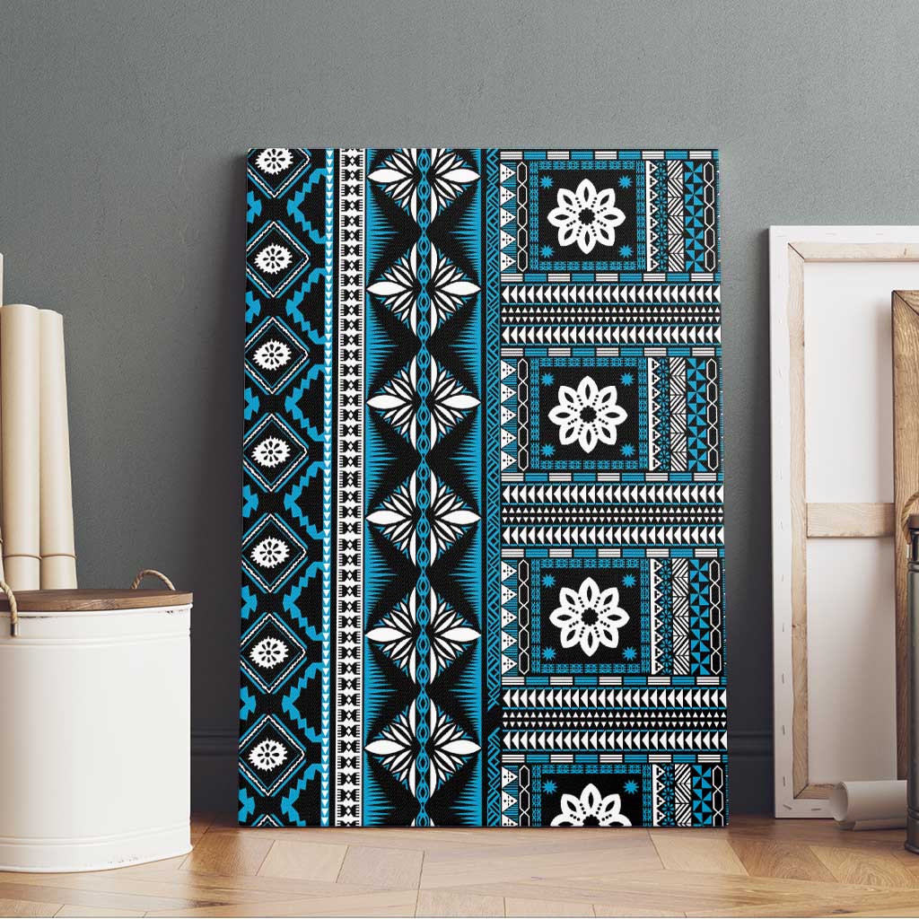 Fiji Masi Tapa Pattern Blue Canvas Wall Art LT01 - Polynesian Pride