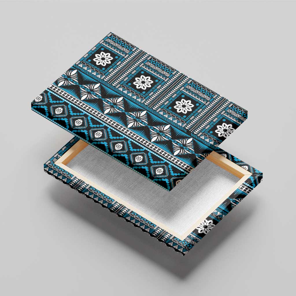 Fiji Masi Tapa Pattern Blue Canvas Wall Art LT01 - Polynesian Pride