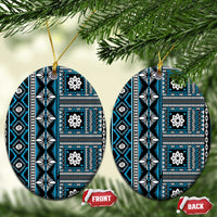Fiji Masi Tapa Pattern Blue Ceramic Ornament LT01 Oval Blue - Polynesian Pride