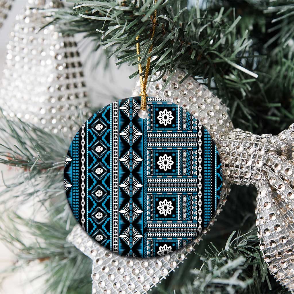 Fiji Masi Tapa Pattern Blue Ceramic Ornament LT01 - Polynesian Pride