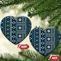 Fiji Masi Tapa Pattern Blue Ceramic Ornament LT01 Heart Blue - Polynesian Pride