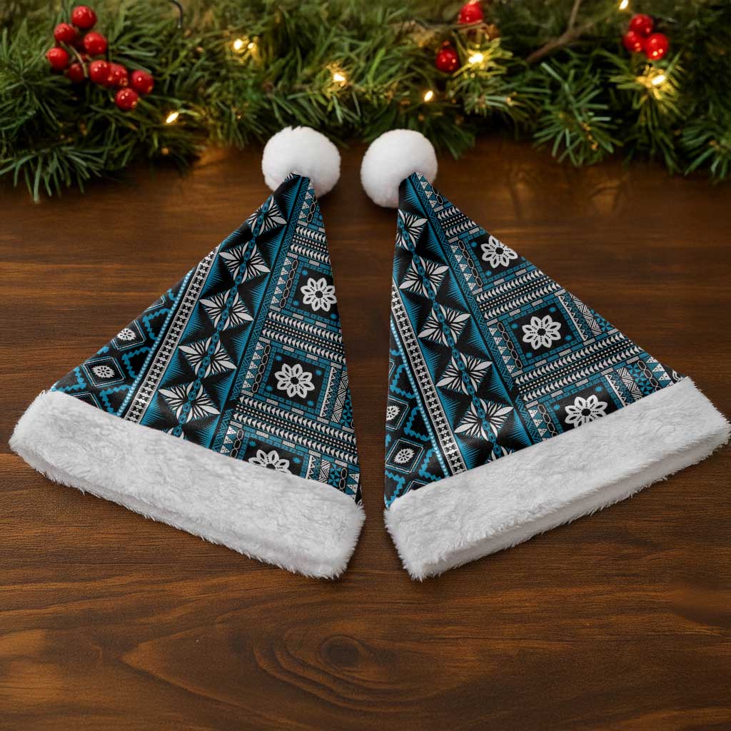 Fiji Masi Tapa Pattern Blue Christmas Santa Hat LT01 - Polynesian Pride