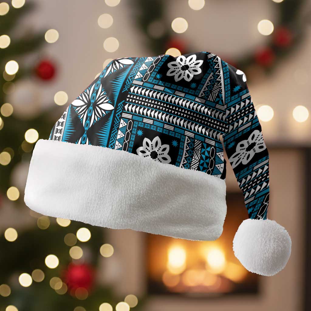 Fiji Masi Tapa Pattern Blue Christmas Santa Hat LT01 Without Fur Blue - Polynesian Pride