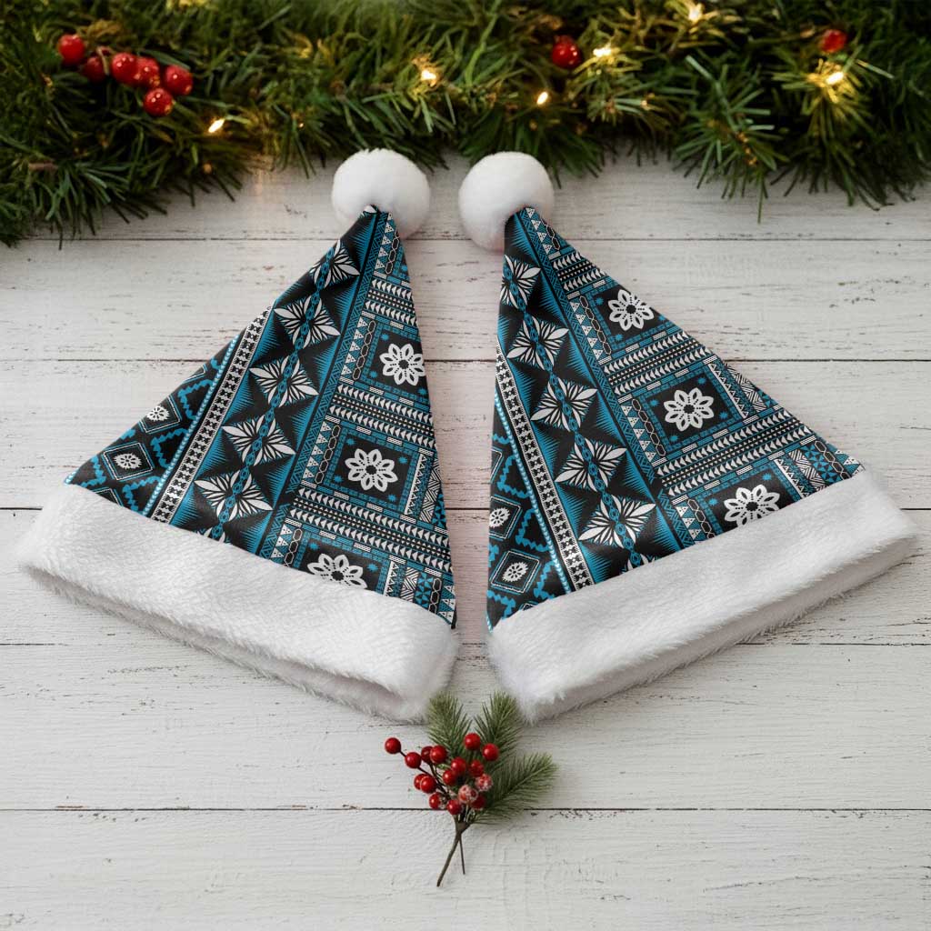 Fiji Masi Tapa Pattern Blue Christmas Santa Hat LT01 - Polynesian Pride