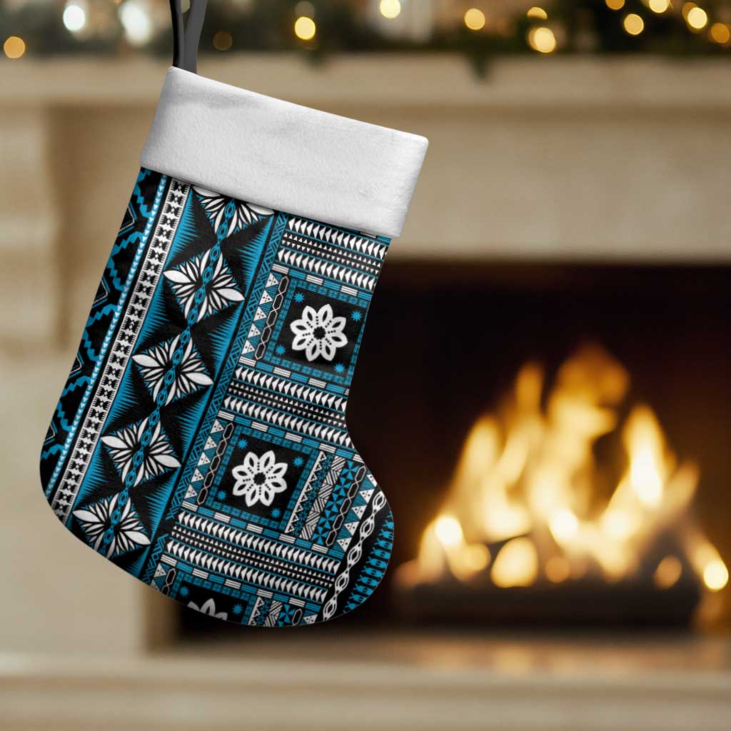 Fiji Masi Tapa Pattern Blue Christmas Stocking LT01 Set of 2 Blue - Polynesian Pride